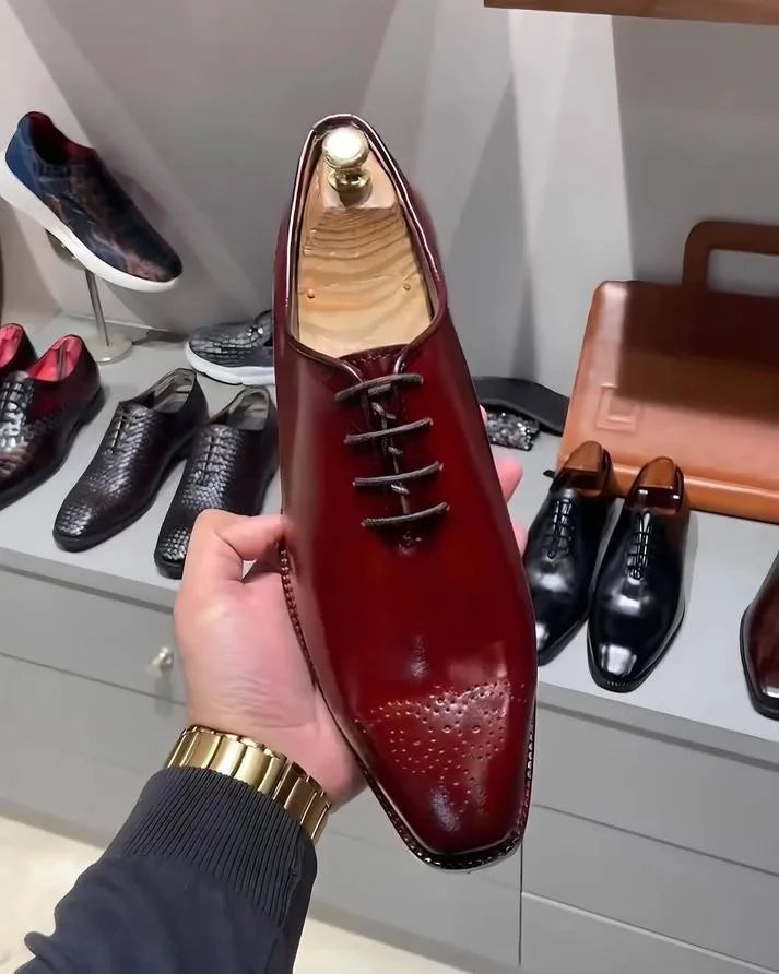 Molinella High-Gloss Medallion Wholecut Oxford for Men - Burnished Leather Party Shoes