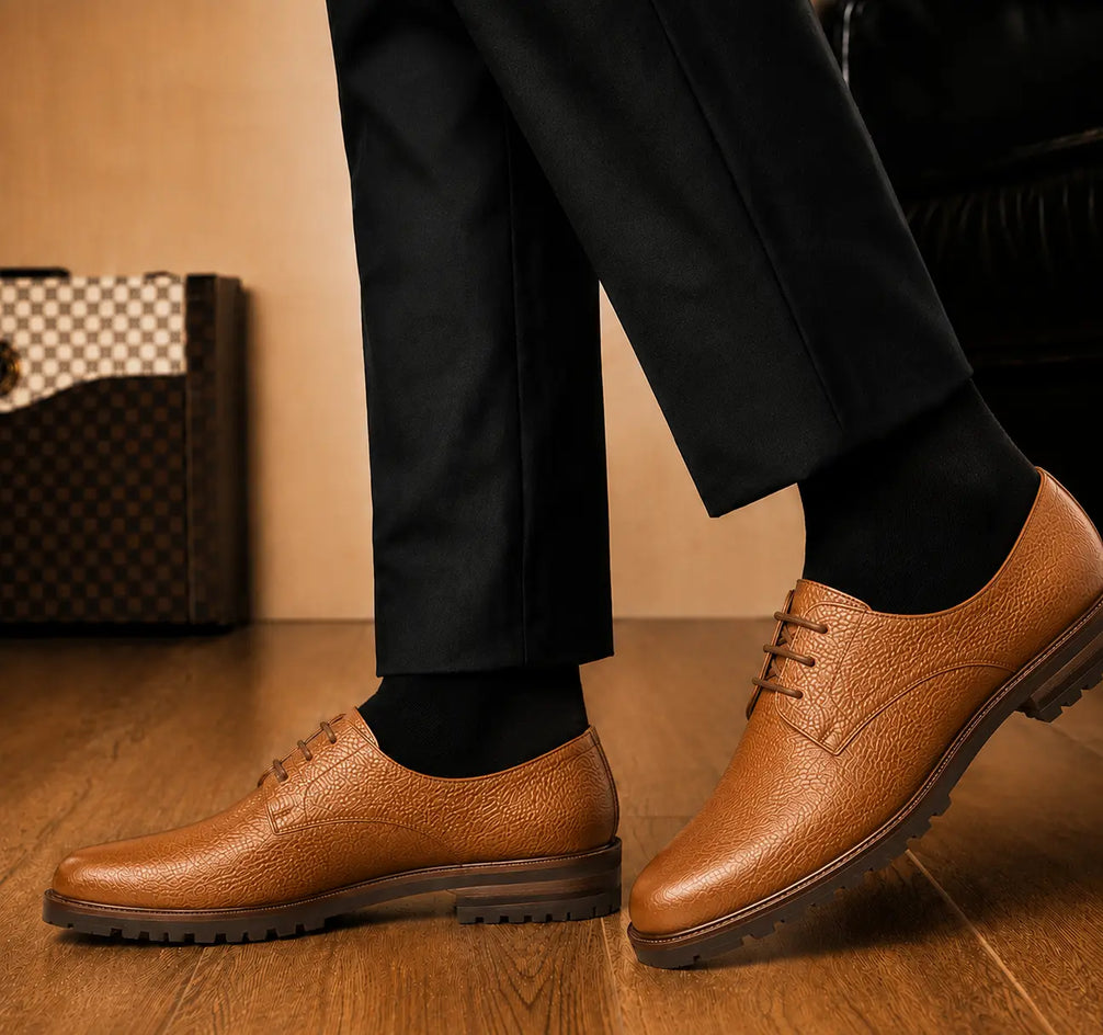 Manchester Pebble-Grain Derby for Men - Lug-Sole Leather Formal Shoes
