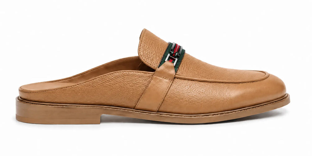 Mirepoix Web-Stripe Grained Mule for Men - Backless Block-Heel Shoes