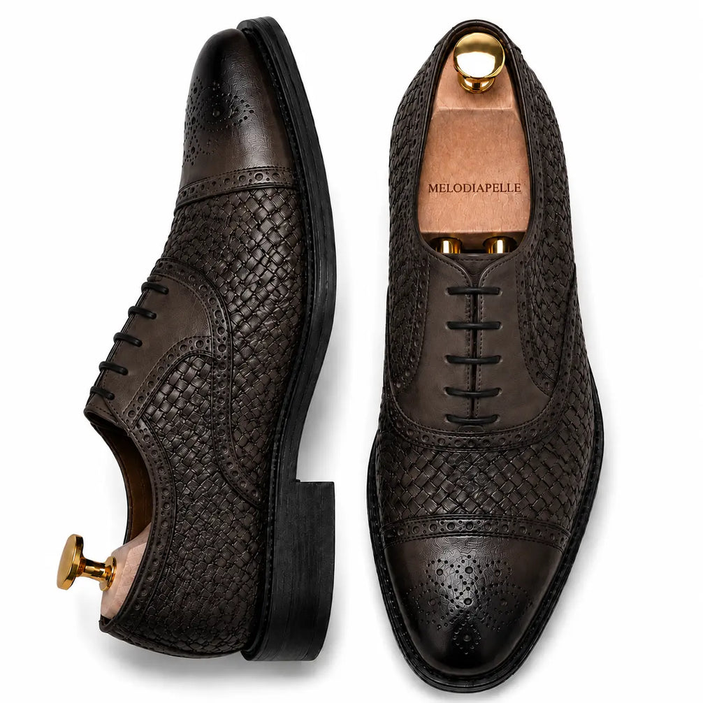 Munich Hand-Woven Brogue Oxford for Men - Goodyear Welted Leather Dress Shoes