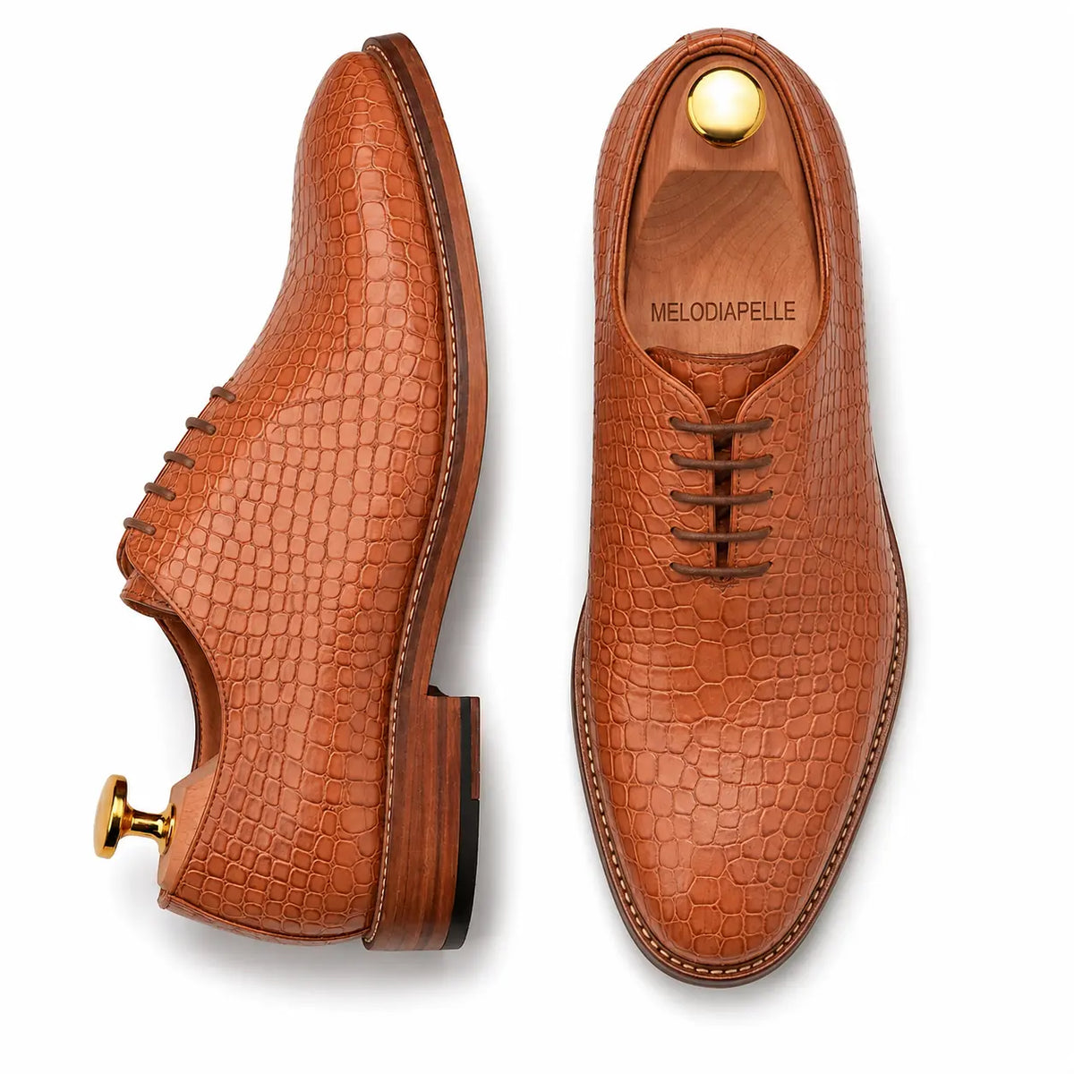Meta Croc-Embossed Wholecut Oxford for Men - Goodyear Welted Leather Shoes