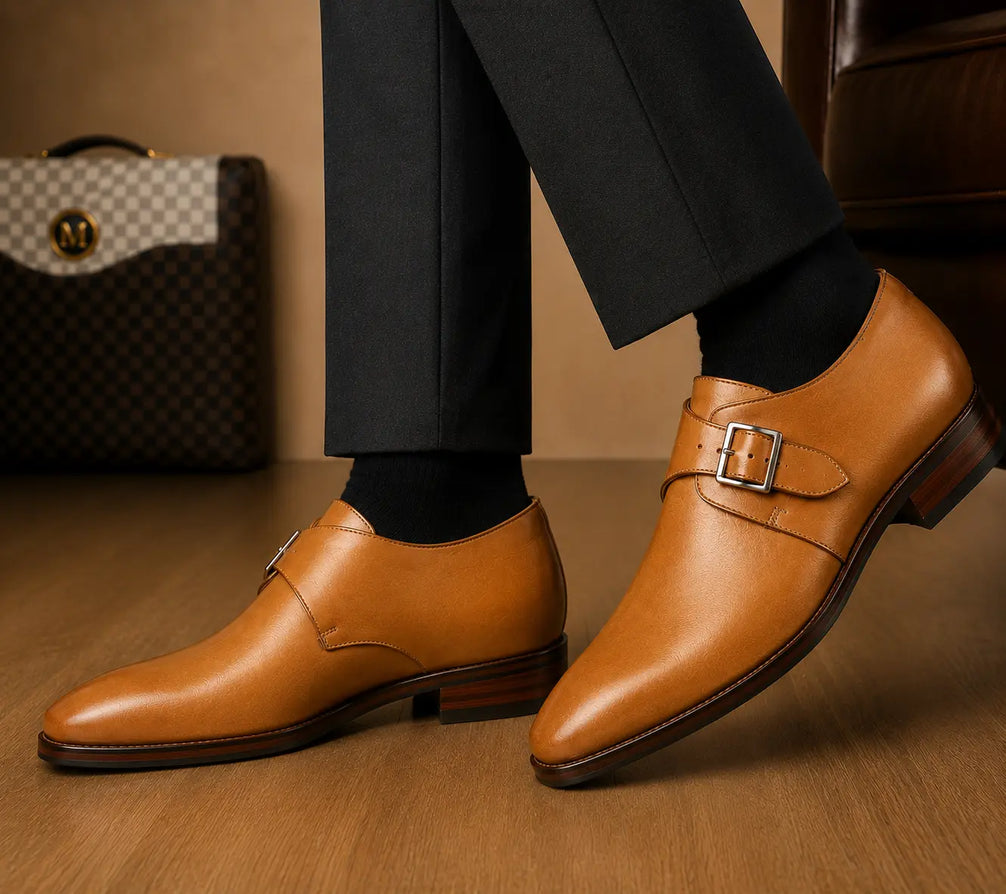 Modica Single Monk Cap-Toe Shoes for Men - Handmade Leather Formal Shoes