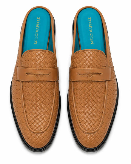 Mantero Woven-Embossed Penny Mule for Men - Backless Block-Heel Shoes
