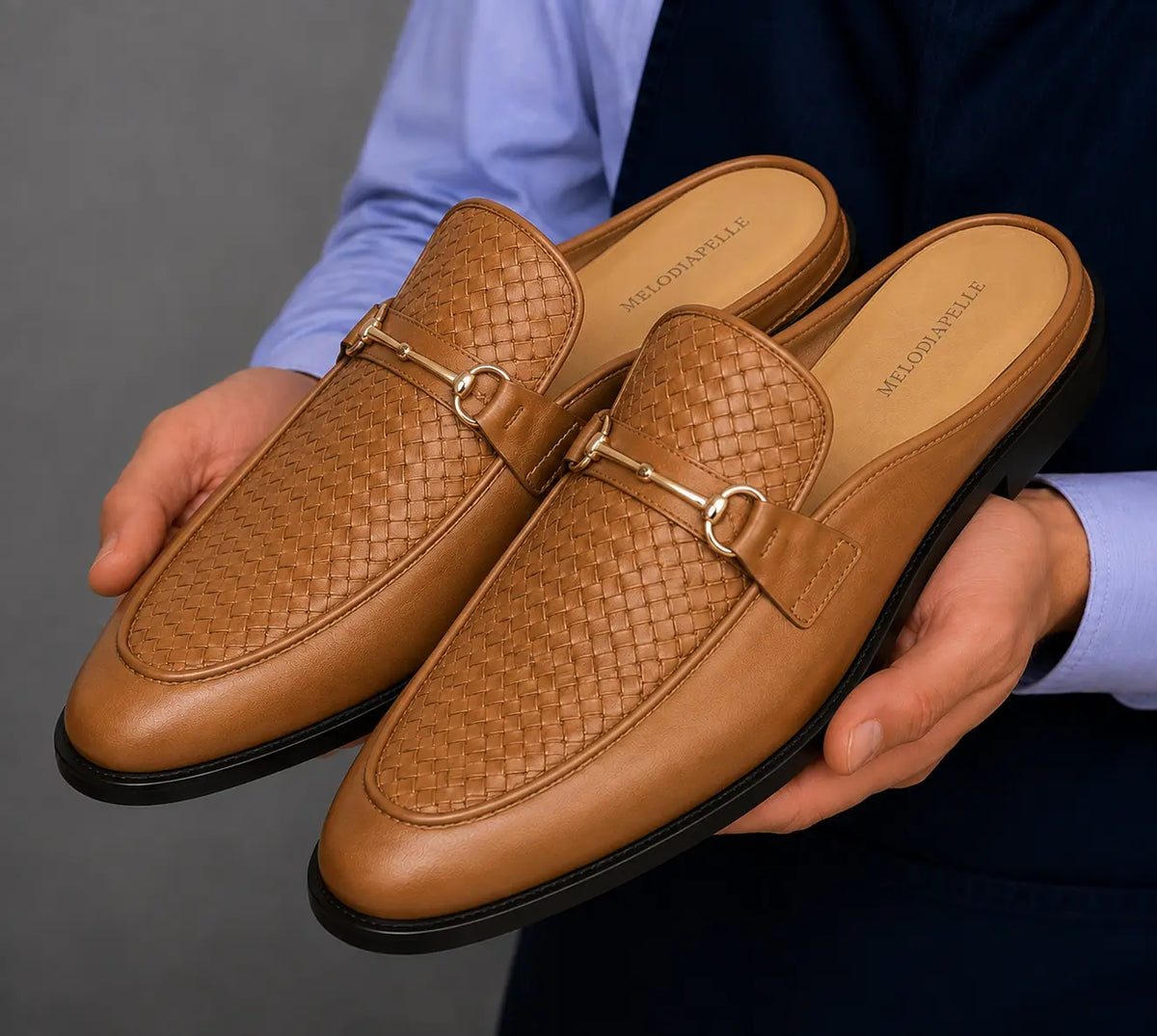 Morlaix Woven-Panel Horsebit Mule for Men - Two-Material Backless Shoes