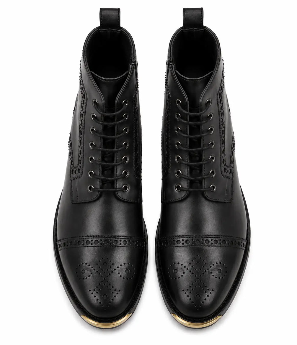 Mendoza Full-Brogue Cap-Toe Boot for Men - Handmade Leather Lace-Up Boots
