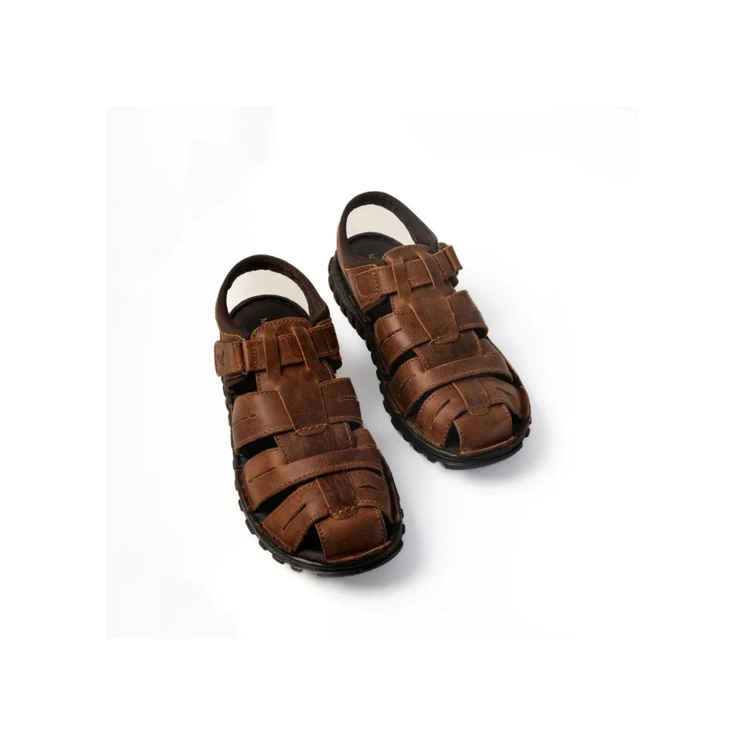 Mylopotamos Nubuck Caged Lug Sandal for Men - Rugged Nubuck Fisherman Sandals