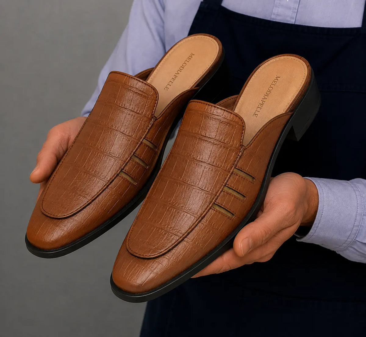 Molveno Croc-Embossed Slit Mule for Men - Backless Block-Heel Slip-On Shoes