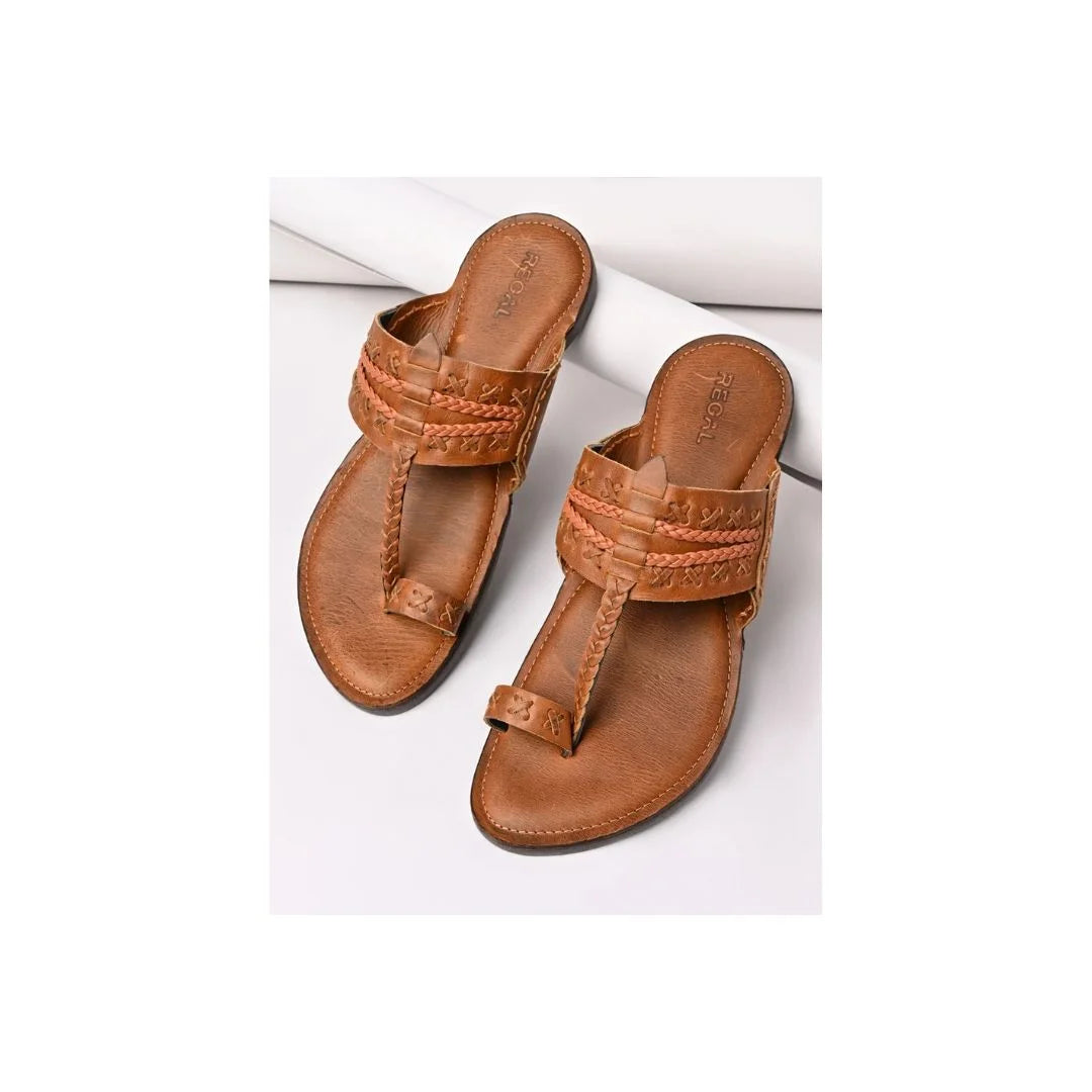 Mahur Braided Punch-Work Kolhapuri for Men - Traditional Leather Kolhapuri Sandals