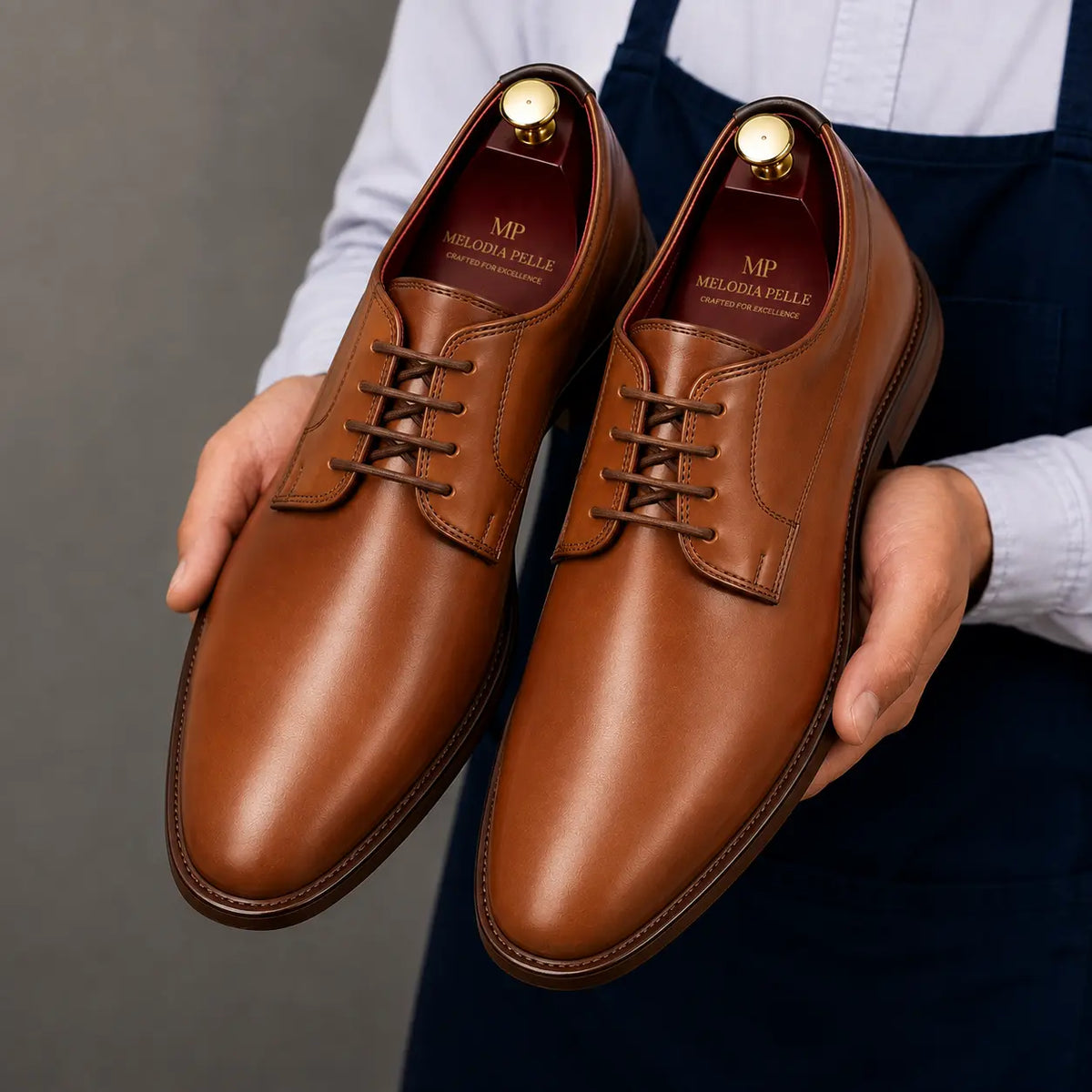 Matera Plain-Toe Derby for Men - Goodyear Welted Mirror-Polish Formal Shoes