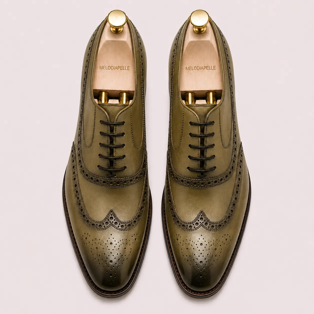 Mossverde Hand-Patina Wingtip Brogue Oxford for Men - Goodyear Welted Leather Shoes