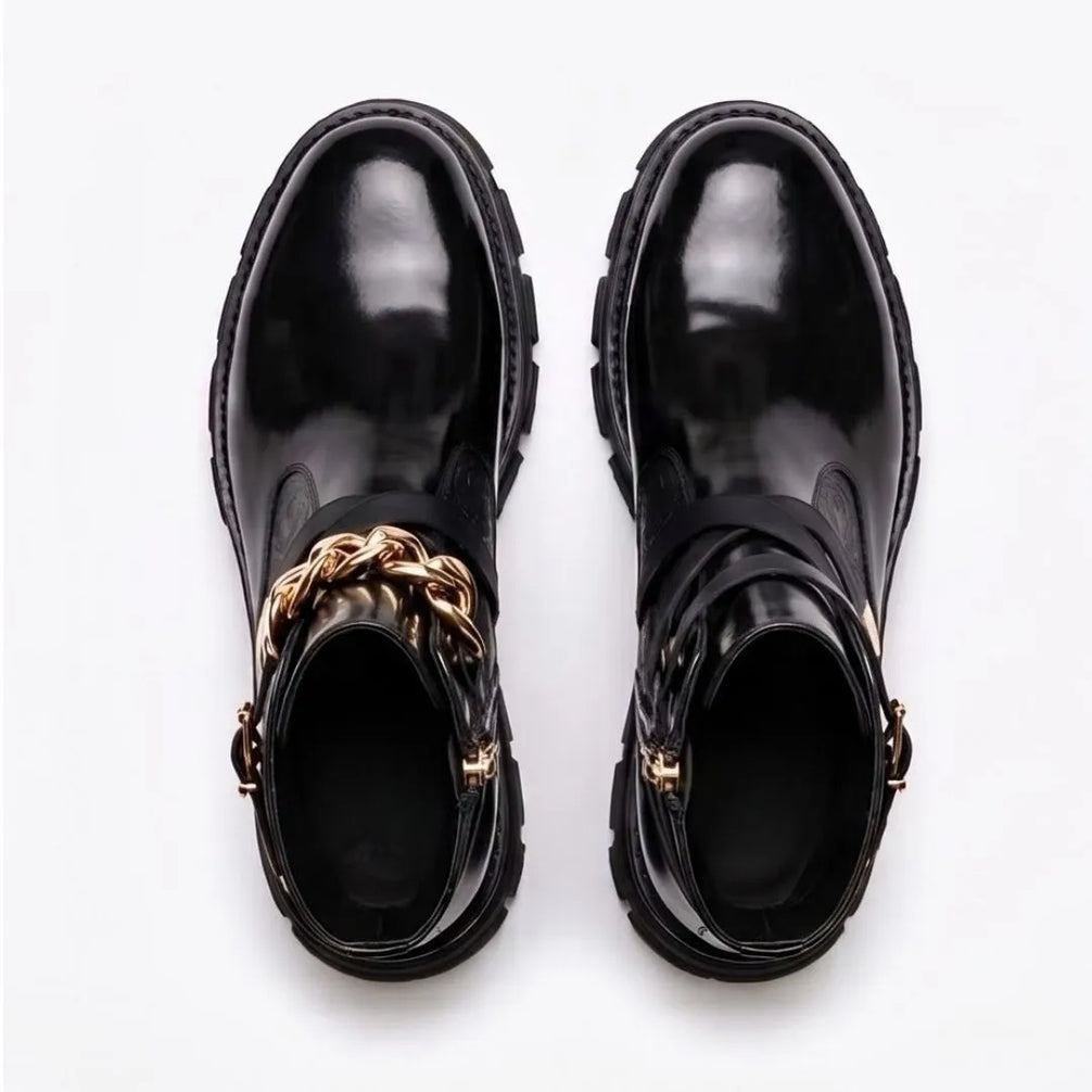 Moscazzano Chain-Strap Platform Buckle Boot for Men - Chunky Leather Buckle Boots