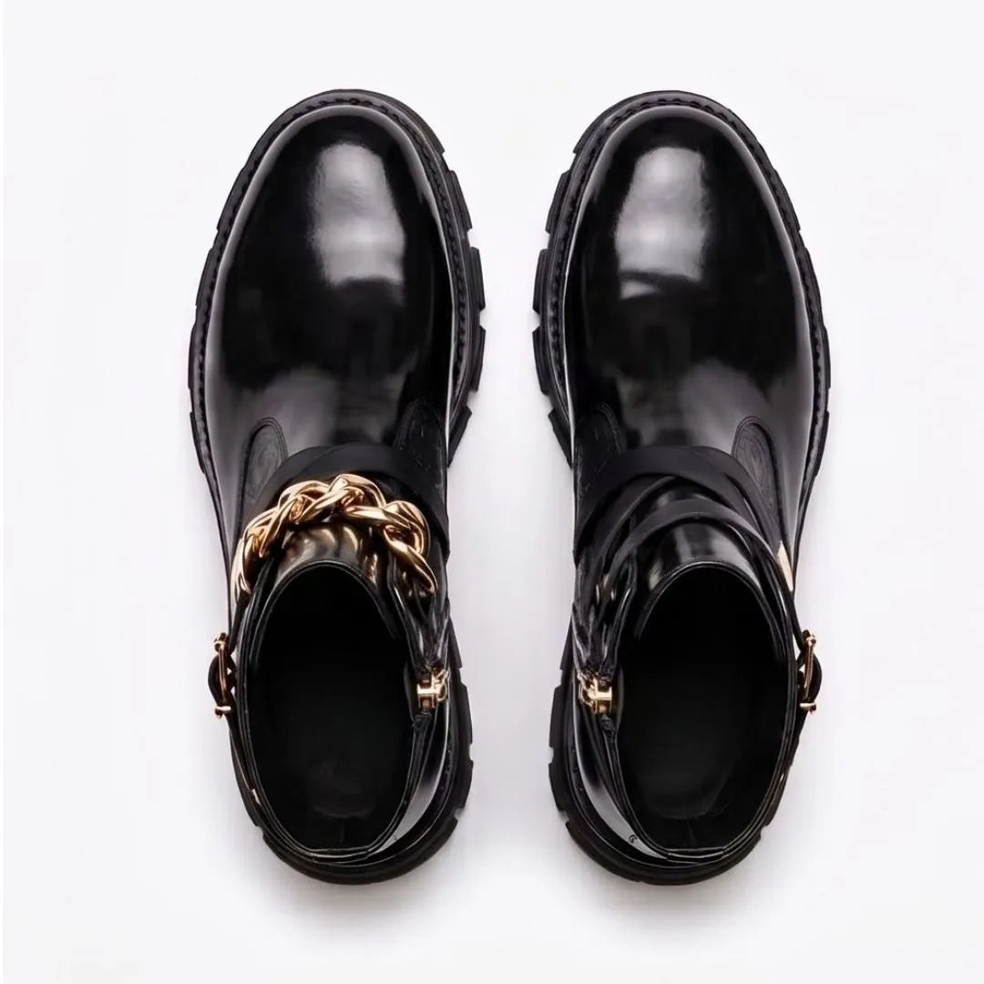 Moscazzano Chain-Strap Platform Buckle Boot for Men - Chunky Leather Buckle Boots