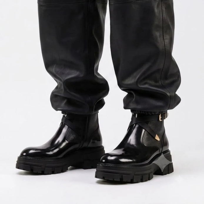Moscazzano Chain-Strap Platform Buckle Boot for Men - Chunky Leather Buckle Boots