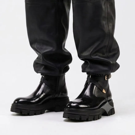 Moscazzano Chain-Strap Platform Buckle Boot for Men - Chunky Leather Buckle Boots