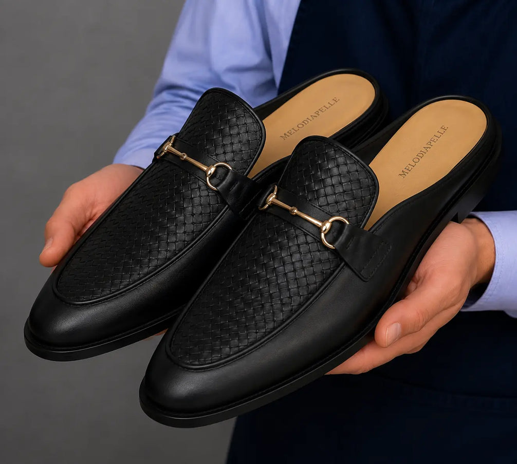 Morlaix Woven-Panel Horsebit Mule for Men - Two-Material Backless Shoes