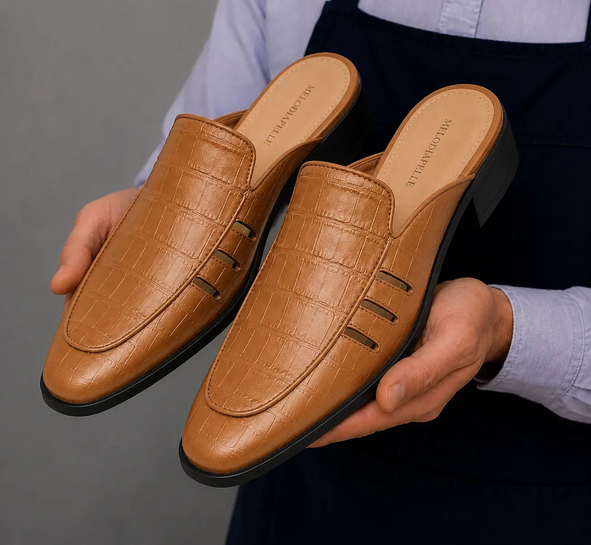 Molveno Croc-Embossed Slit Mule for Men - Backless Block-Heel Slip-On Shoes