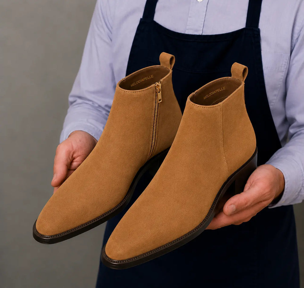 Maddox Suede Zip Boot for Men - Pointed-Toe Block Heel Ankle Boots