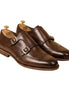 Monforte Brogued Wingtip Double Monk Strap for Men - Burnished Leather Dress Shoes