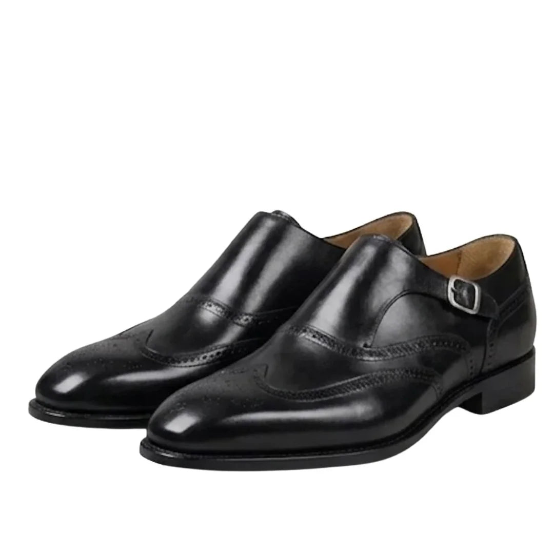 Manerba Polished Wingtip Single Monk Strap for Men - Brogue Office Shoes