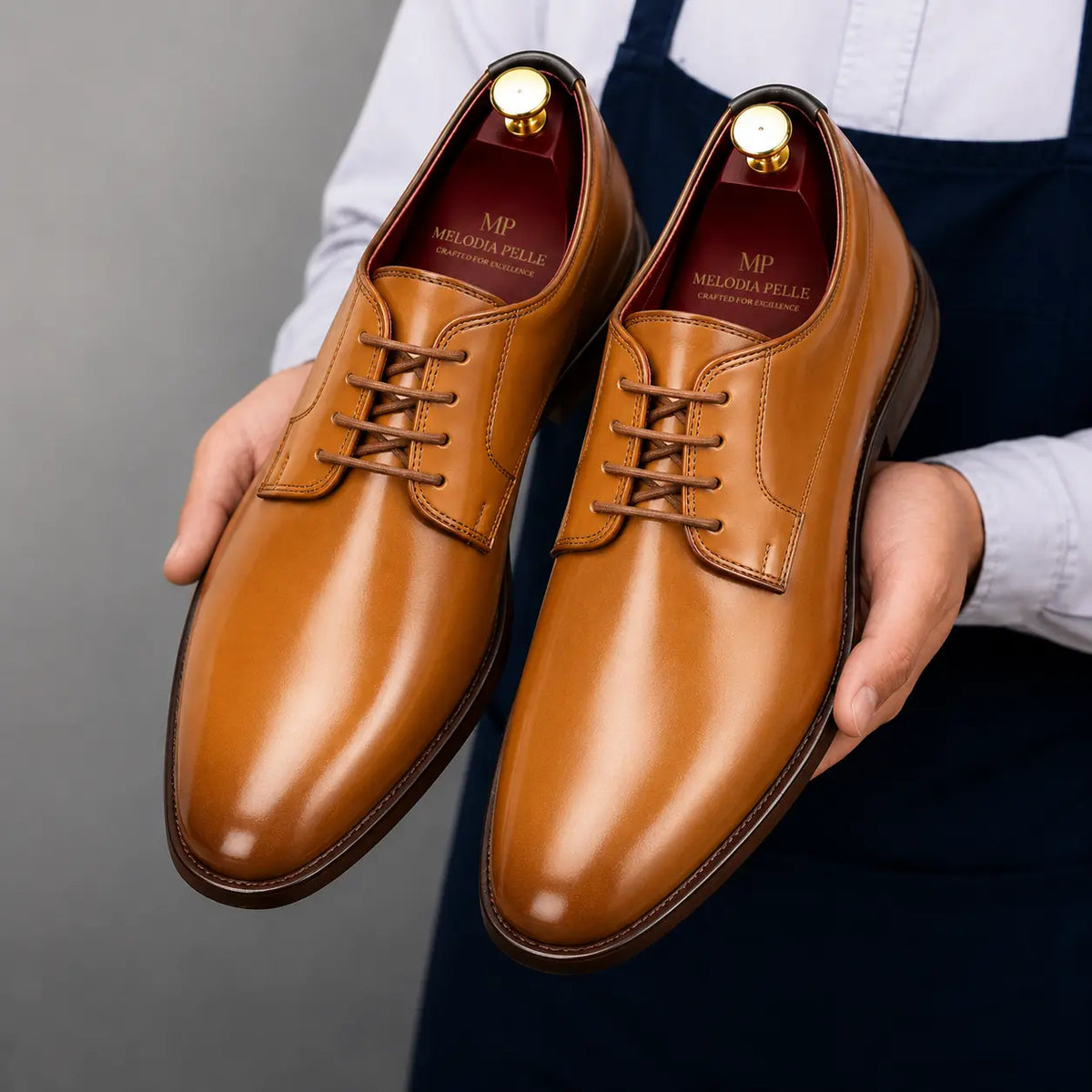Matera Plain-Toe Derby for Men - Goodyear Welted Mirror-Polish Formal Shoes