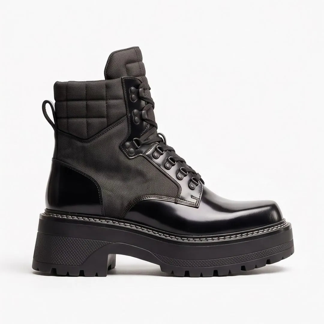 Montodine Quilted Platform Combat Boot for Men - Lace-Up Combat Boots