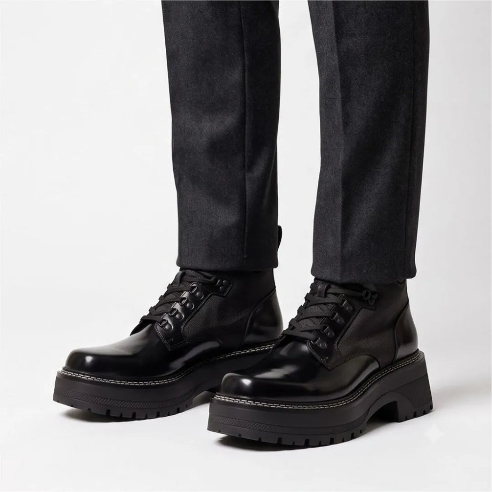 Montodine Quilted Platform Combat Boot for Men - Lace-Up Combat Boots