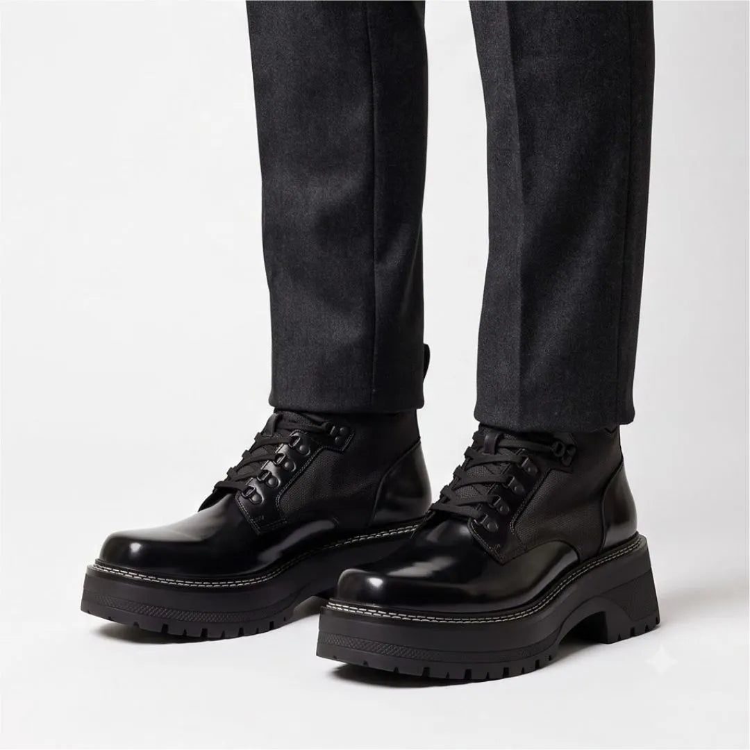 Montodine Quilted Platform Combat Boot for Men - Lace-Up Combat Boots