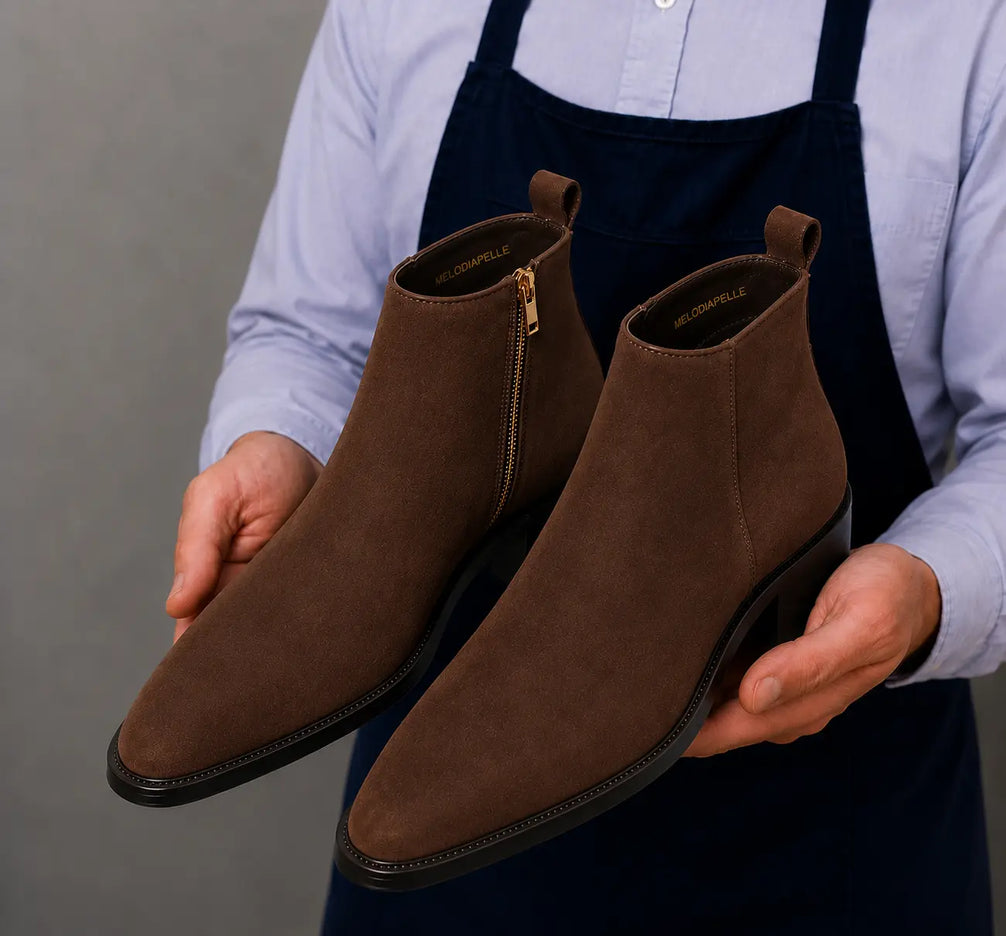 Maddox Suede Zip Boot for Men - Pointed-Toe Block Heel Ankle Boots