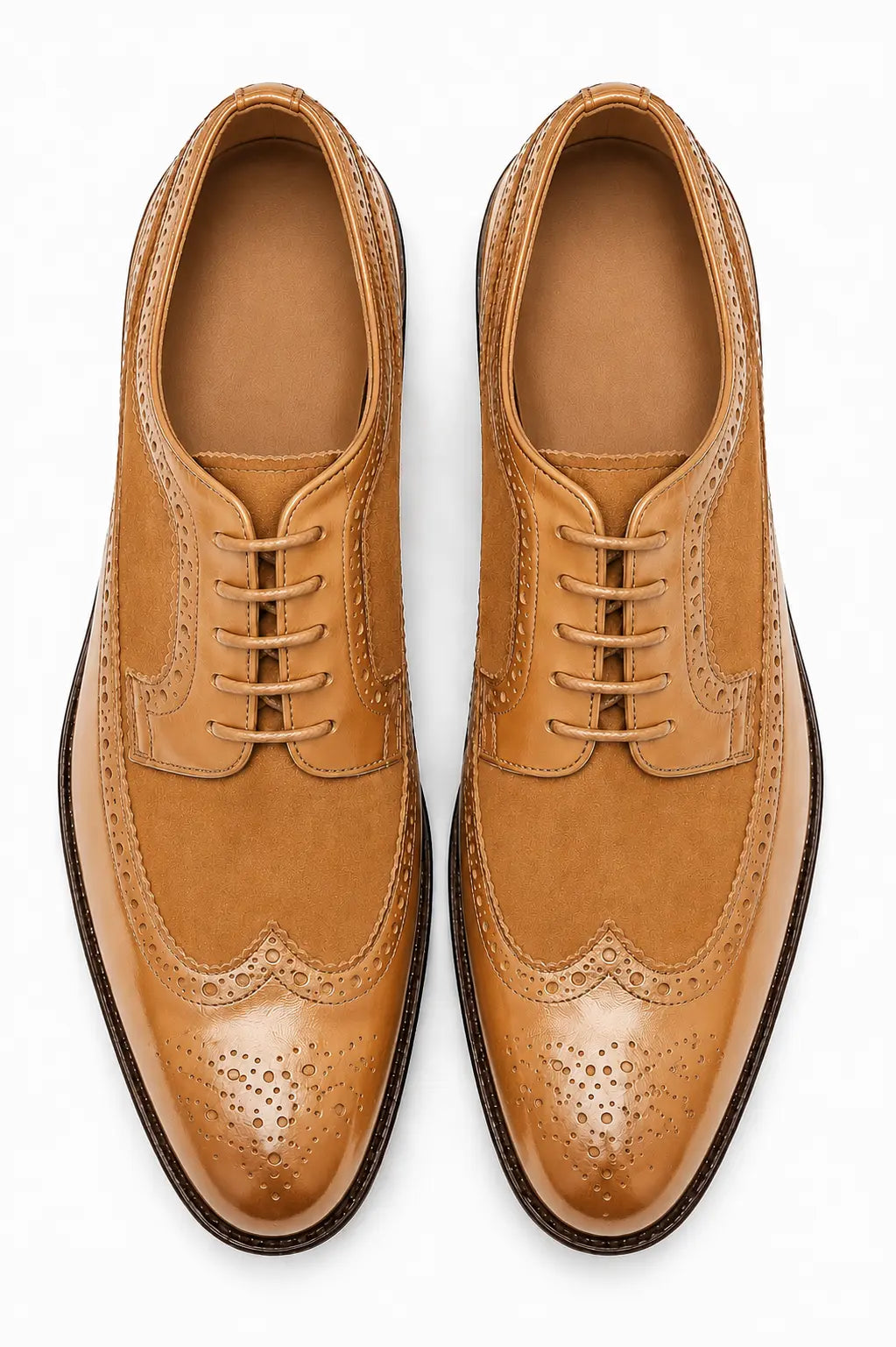 Mosaic Leather & Suede Wingtip Derby for Men - Goodyear Welted Lug-Sole Shoes