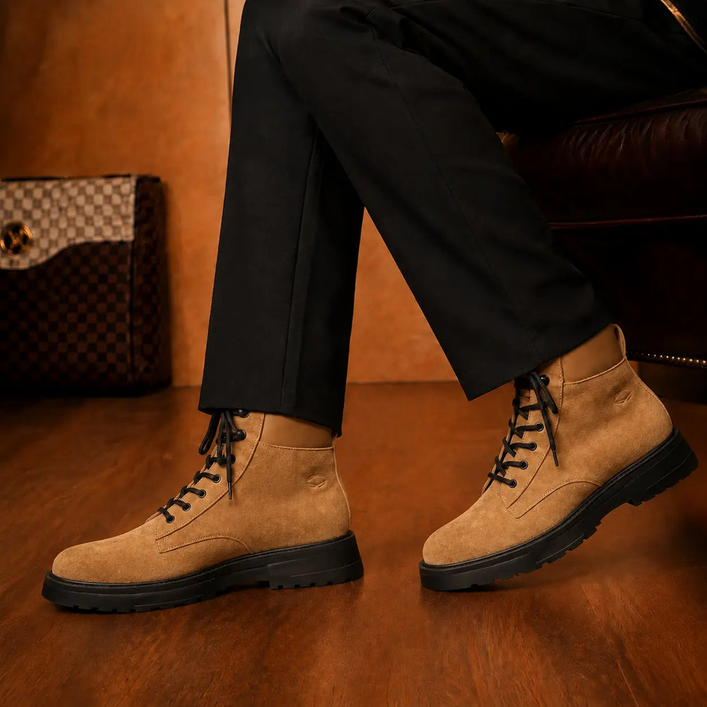 Mojave Suede Combat Boot for Men - Lug-Sole Lace-Up Leather Boots