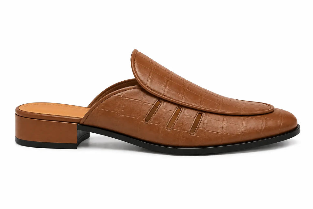 Molveno Croc-Embossed Slit Mule for Men - Backless Block-Heel Slip-On Shoes