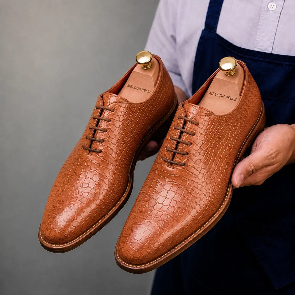 Meta Croc-Embossed Wholecut Oxford for Men - Goodyear Welted Leather Shoes