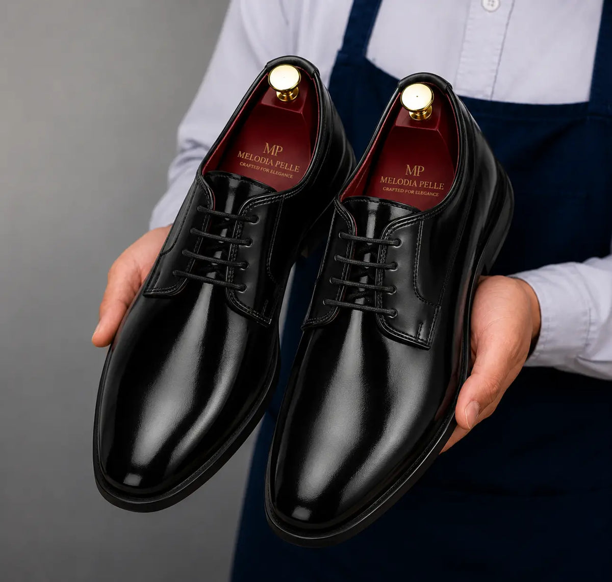 Matera Plain-Toe Derby for Men - Goodyear Welted Mirror-Polish Formal Shoes