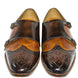 Mazarron Two-Tone Patina Wingtip Double Monk Strap for Men - Hand-Painted Brogue Shoes