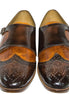 Mazarron Two-Tone Patina Wingtip Double Monk Strap for Men - Hand-Painted Brogue Shoes