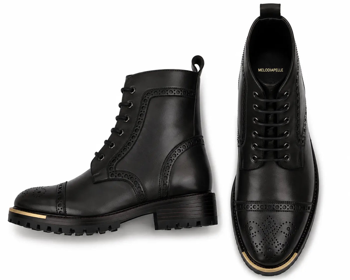 Mendoza Full-Brogue Cap-Toe Boot for Men - Handmade Leather Lace-Up Boots