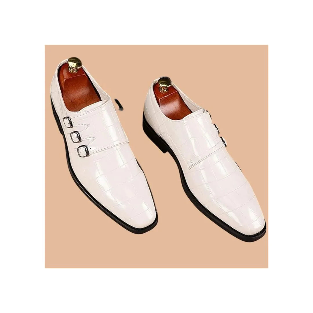 Martos Glossy Croc-Embossed Triple Monk Strap for Men - Wedding & Party Wear Shoes