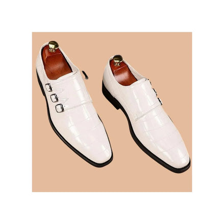 Martos Glossy Croc-Embossed Triple Monk Strap for Men - Wedding & Party Wear Shoes