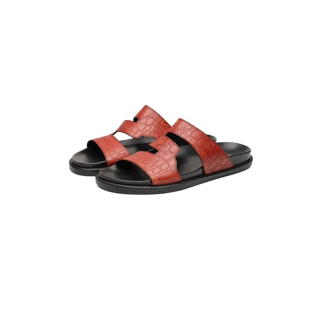Montegordo Croc Cut-Out Slide for Men - Croc-Embossed Leather Slides