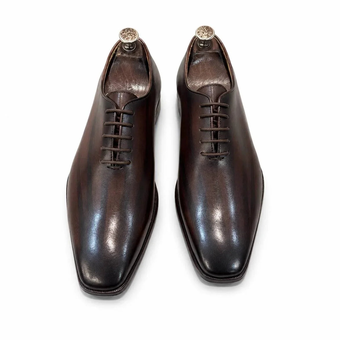 Mercatello Wood-Grain Burnish Wholecut Oxford for Men - Hand-Burnished Leather Oxford Shoes