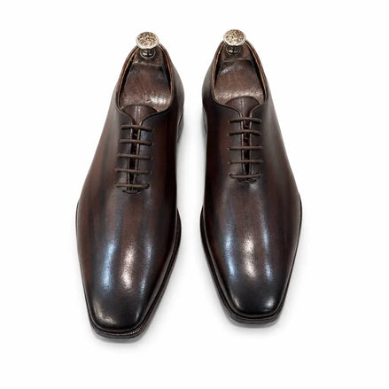 Mercatello Wood-Grain Burnish Wholecut Oxford for Men - Hand-Burnished Leather Oxford Shoes