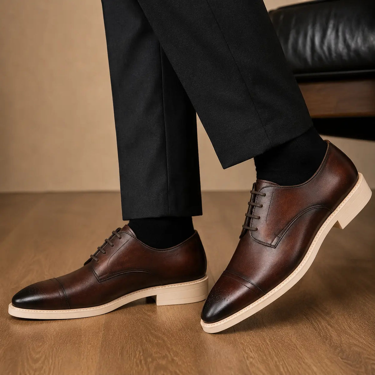Moorland Cap-Toe Crepe-Sole Derby for Men - Goodyear Welted Leather Shoes