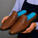 Mantero Woven-Embossed Penny Mule for Men - Backless Block-Heel Shoes