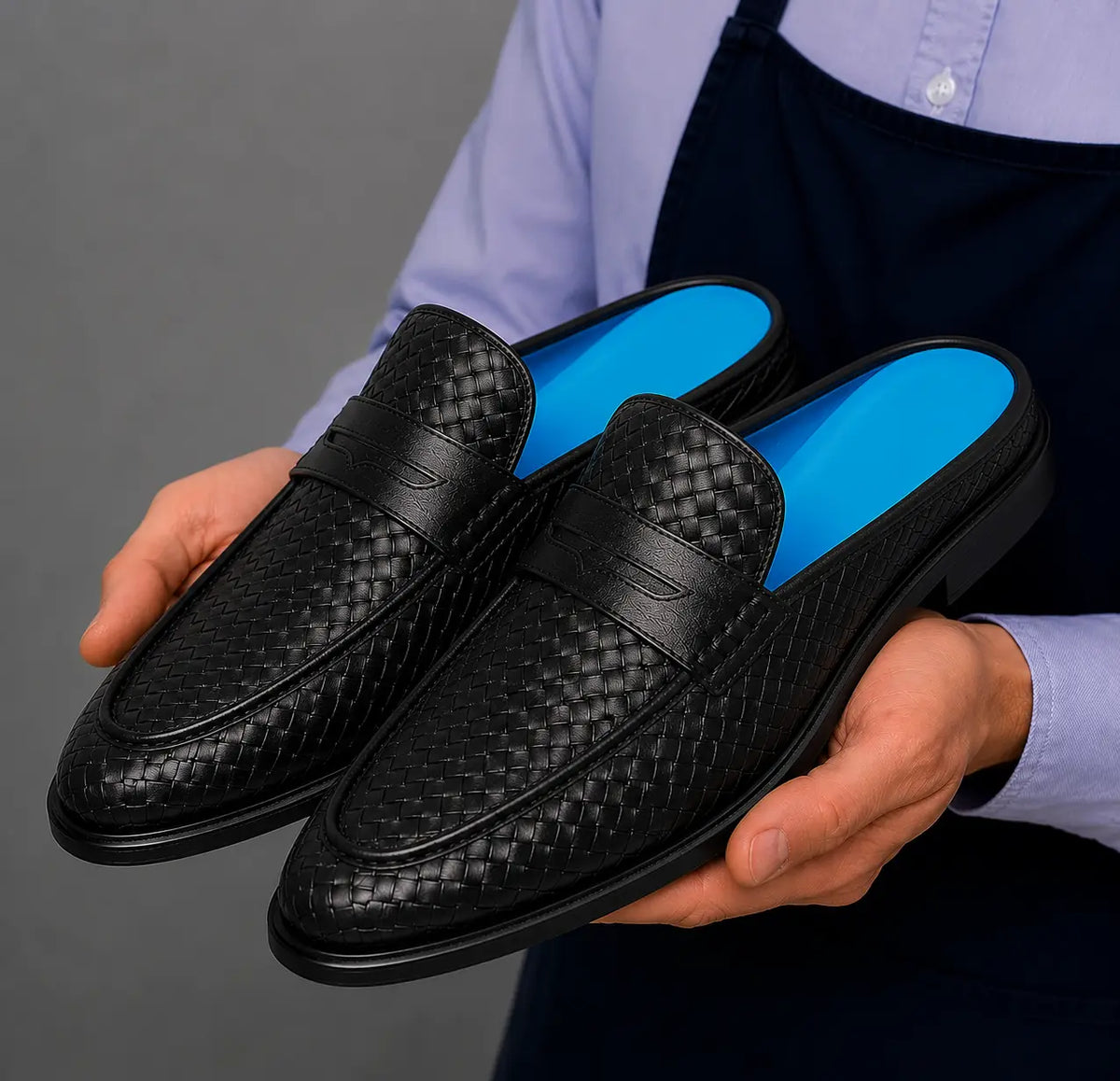 Mantero Woven-Embossed Penny Mule for Men - Backless Block-Heel Shoes