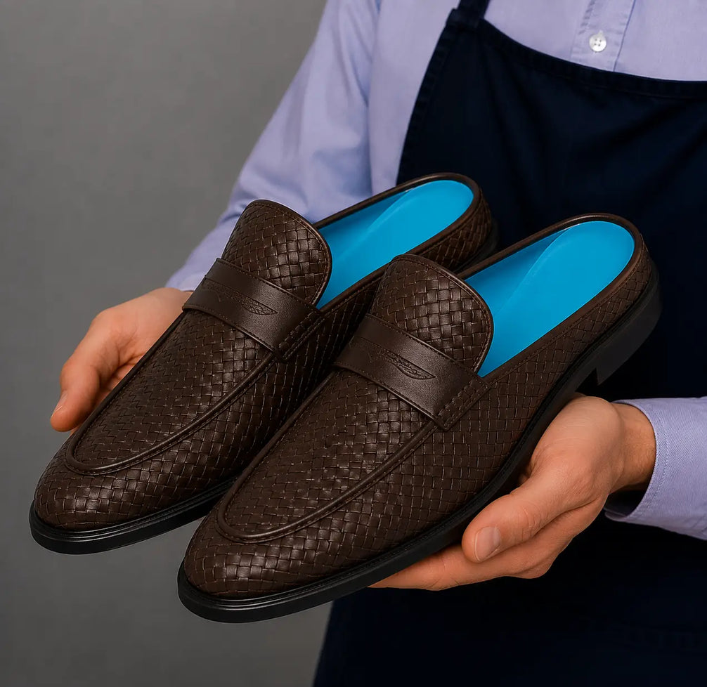 Mantero Woven-Embossed Penny Mule for Men - Backless Block-Heel Shoes