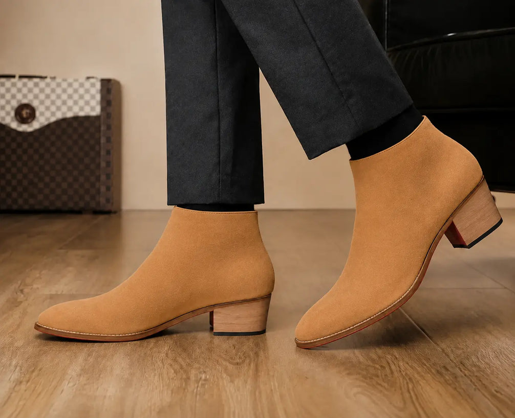 Malone Zip Ankle Boot for Men - Goodyear Welted Leather Boots with Block Heel