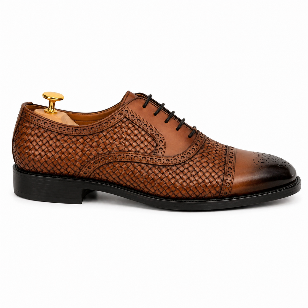 Munich Hand-Woven Brogue Oxford for Men - Goodyear Welted Leather Dress Shoes