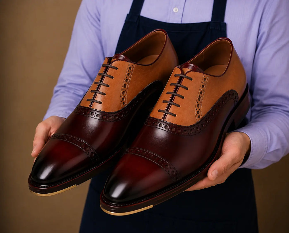 Messina Semi-Brogue Cap-Toe Oxford for Men - Lug-Sole Leather Dress Shoes