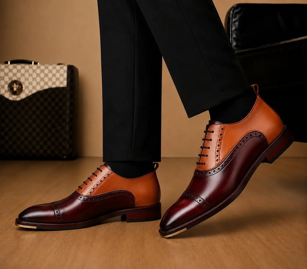 Messina Semi-Brogue Cap-Toe Oxford for Men - Lug-Sole Leather Dress Shoes