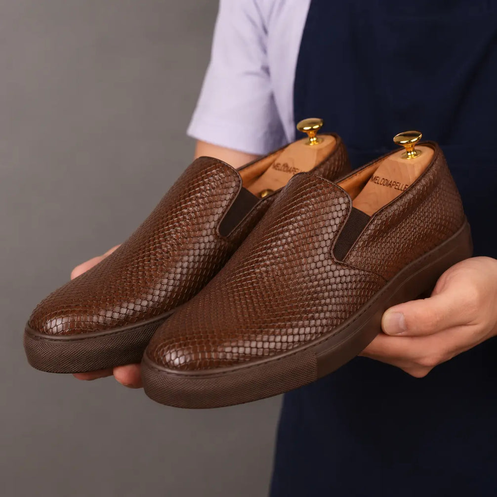 Marengo Python-Embossed Slip-On Sneaker for Men - Leather Luxury Sneakers